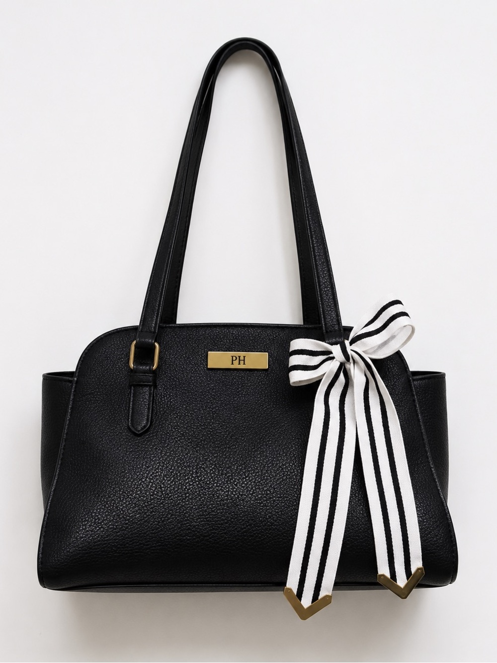 Black Structured Tote with Bow Accent